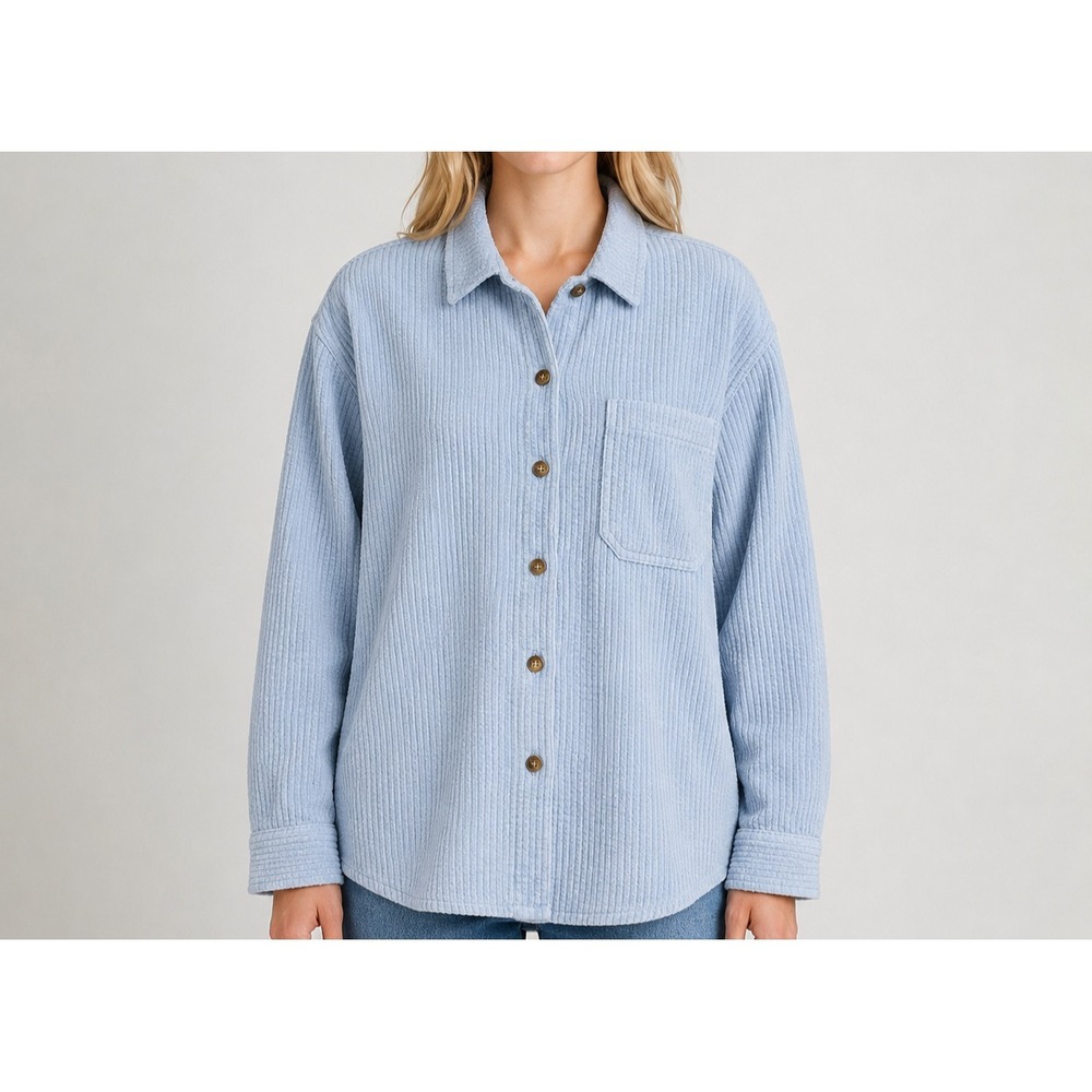 L.L.Bean Timeless Waffle Button Up Shirt Jacket Soft Blue Elevated Basic Size XL